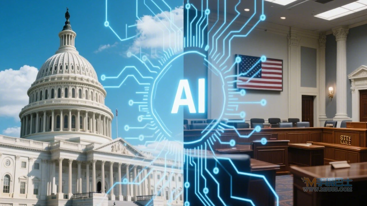 美國國會外抗議民眾舉著AI監管標語