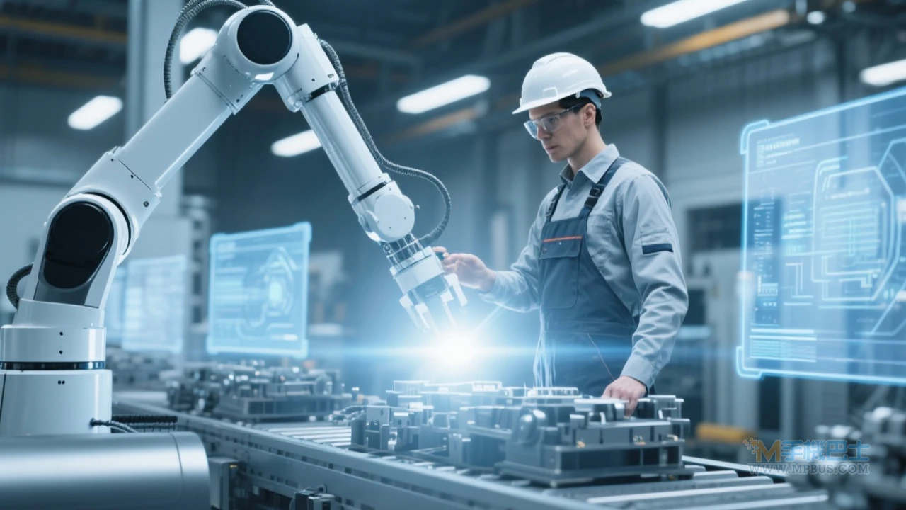 AI機器人與人類技師在工廠協作畫面